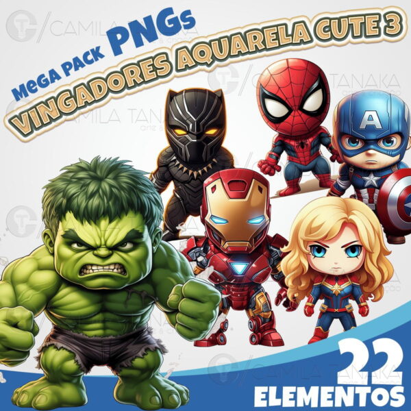 Kit Digital Png Vingadores Aquarela Cute 3 (pague 1 Leve 3)