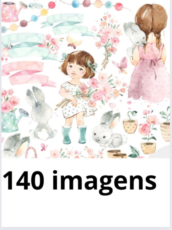 Kit Digital Primavera Aquarela - Lola e Mia-compre 1 Leve 5