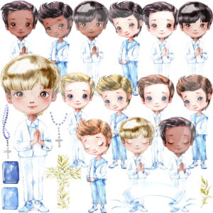 Kit Digital Primeira Comunhão Menino Aquarela