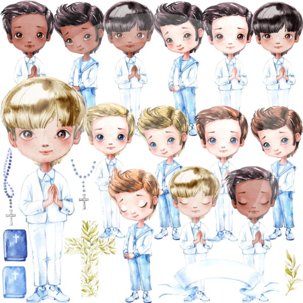 Kit Digital Primeira Comunhão Menino Aquarela