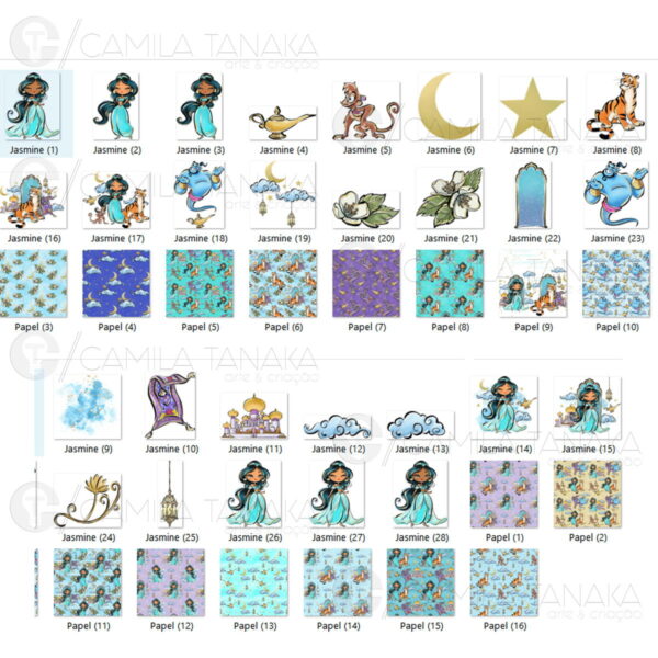 Kit Digital Princesa Jasmine Aquarela 2 (pague 1 Leve 3) - Imagem 2