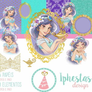 Kit Digital - Princesa Jasmine Aquarela (pague 1 e Leve 3)