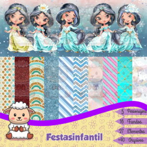 Kit Digital Princesa Jasmine Aquarela 01 Png