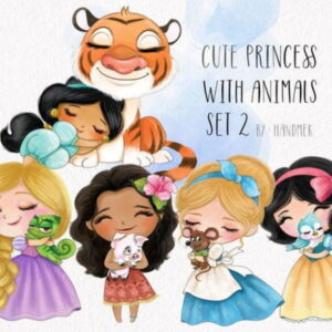 kit Digital Princesas animais Aquarela PNG- Scrapbook