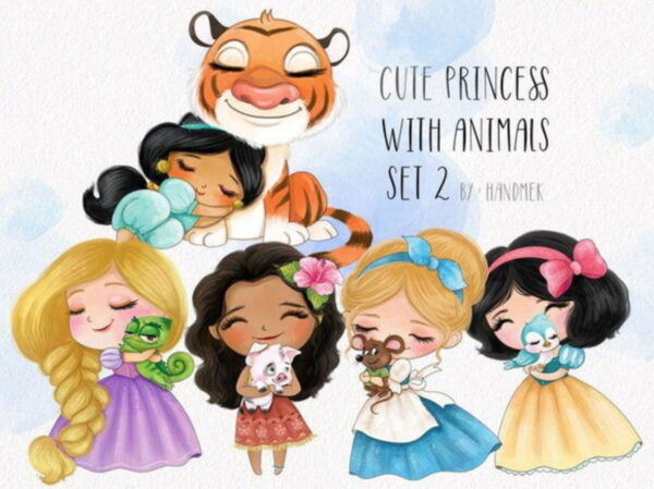 kit Digital Princesas animais Aquarela PNG- Scrapbook