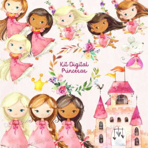 Kit Digital Princesas Aquarela 875