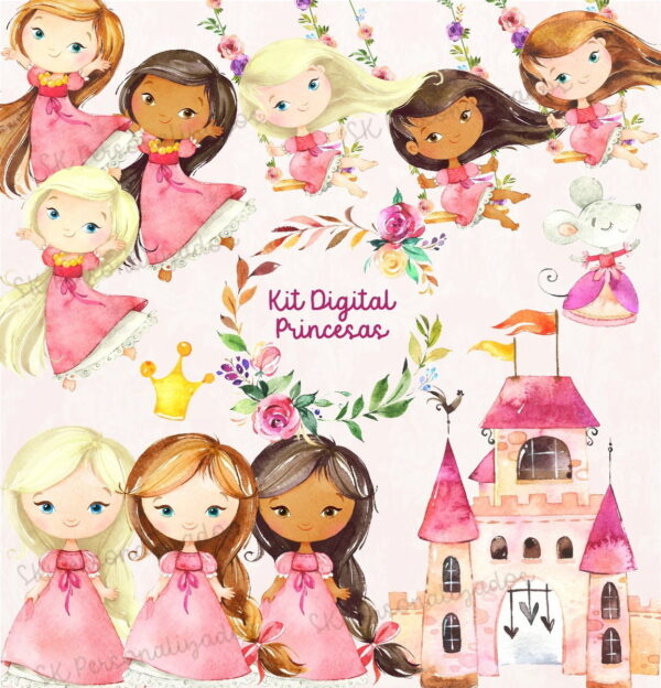 Kit Digital Princesas Aquarela 875