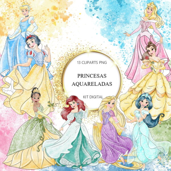 Kit Digital Princesas Aquarela