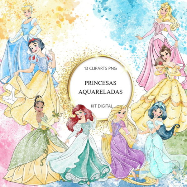 Kit Digital Princesas Aquarela Png 002 Compre 1 Leve 2