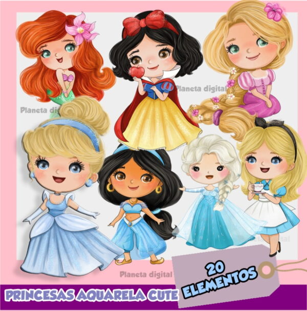 Kit Digital Princesas Cute (aquarela) #02