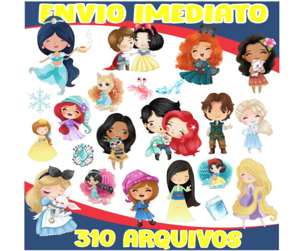 Kit Digital Princesas Cute Aquarela