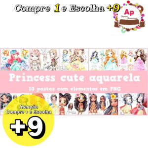 Kit Digital Princesas Cute Aquarela - Png