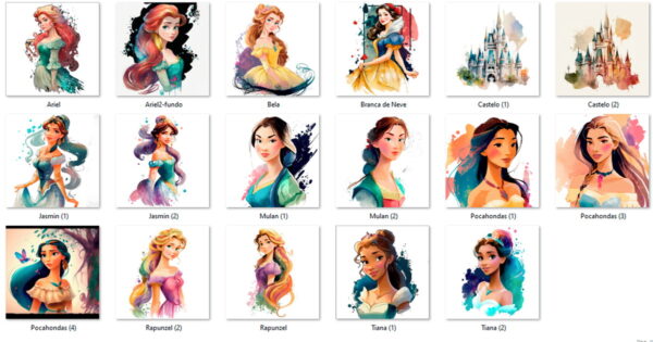 Kit Digital Princesas Disney Aquarela - Imagem 2
