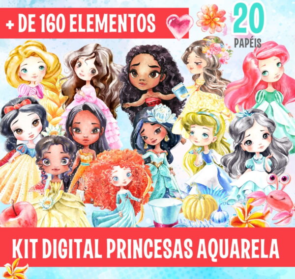 KIT DIGITAL PRINCESAS DISNEY AQUARELA 2