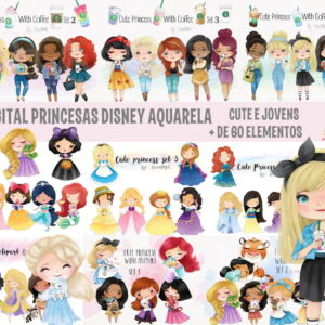 KIT DIGITAL PRINCESAS DISNEY AQUARELA 1