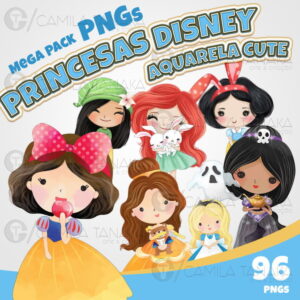Kit Digital Princesas Disney Aquarela Cute (pague 1 Leve 3)