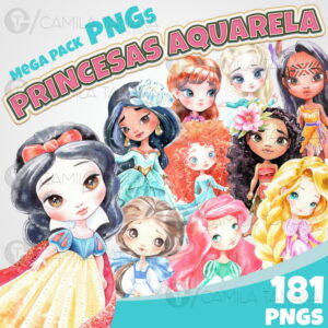 Kit Digital Princesas Disney Aquarela (pague 1 Leve 3)