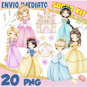 Kit Digital Princesas Disney Aquarela