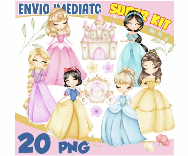 Kit Digital Princesas Disney Aquarela