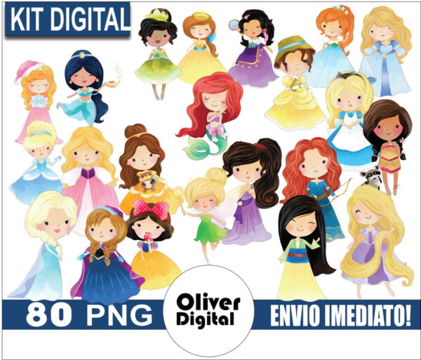 Kit Digital Princesas Disney Aquarela