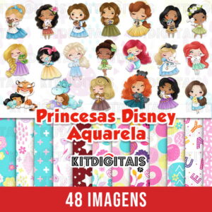Kit Digital Princesas Disney Aquarela