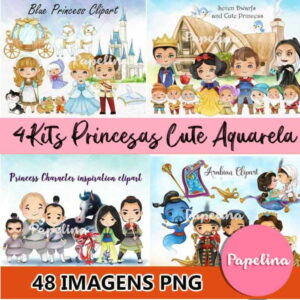 Kit Digital Princesas Disney Cute Aquarela ( 4 Kits)