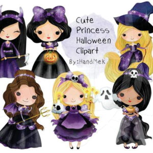 Kit digital princesas Halloween aquarelado