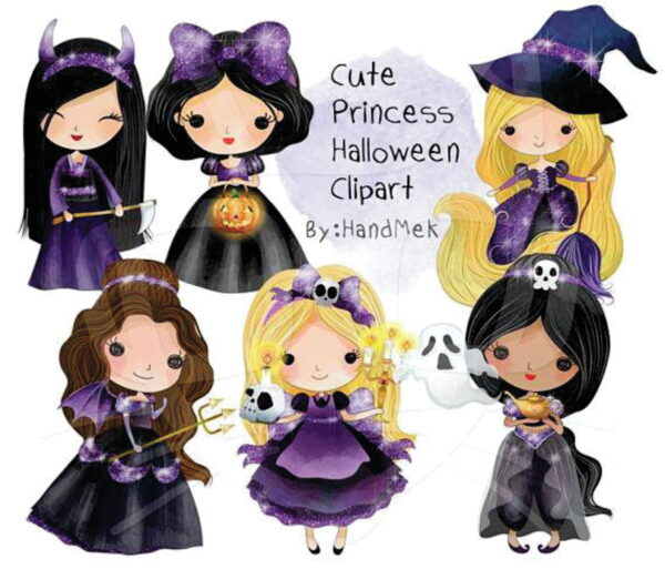 Kit digital princesas Halloween aquarelado