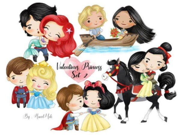 kit Digital Princesas Namorados Aquarela PNG- Scrapbook