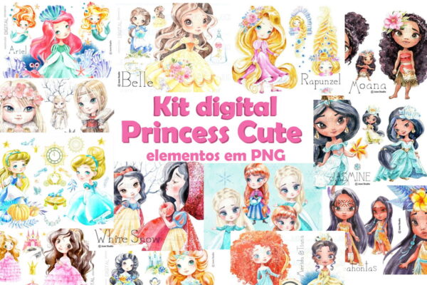Kit digital princess cute aquarela