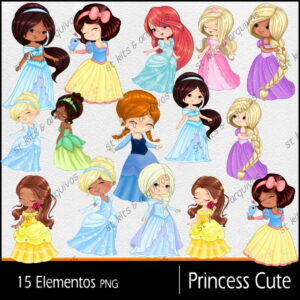 Kit Digital Princess Cute • Princesas Aquarela