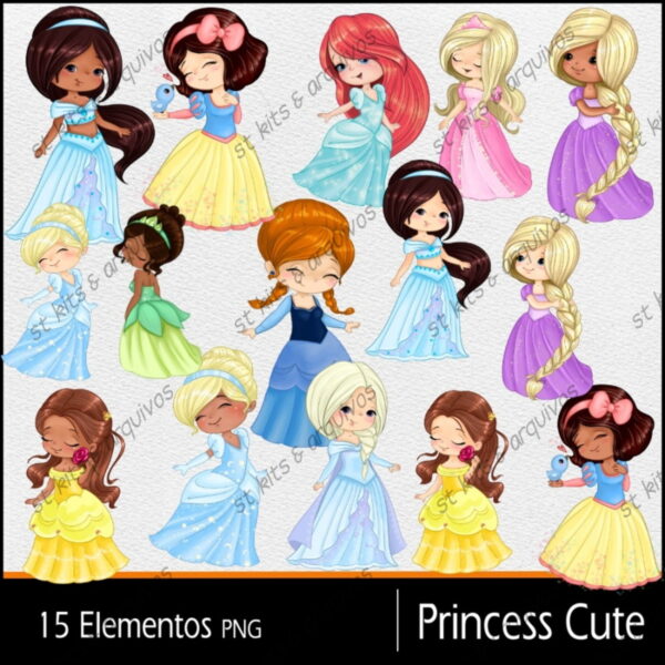 Kit Digital Princess Cute • Princesas Aquarela