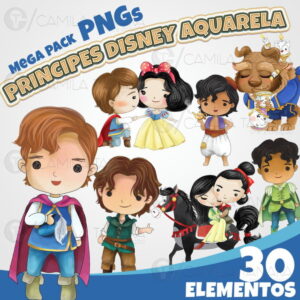 Kit Digital Principe Disney Aquarela Cute (pague 1 Leve 3)
