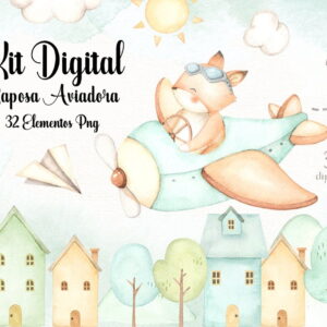 Kit Digital - Raposinha Aviadora Aquarela