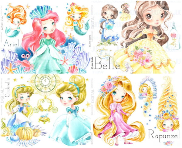 KIT DIGITAL PRINCESAS AQUARELA