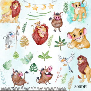 Kit Digital Rei Leão Aquarela 047 Compre 1 Leve 2