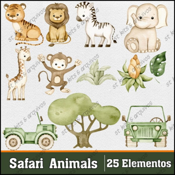 Kit Digital Safari Animals em Aquarela - Imagem 3
