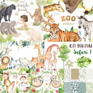 Kit Digital Safari Aquarela 1 + 1 Kit a Sua Escolha