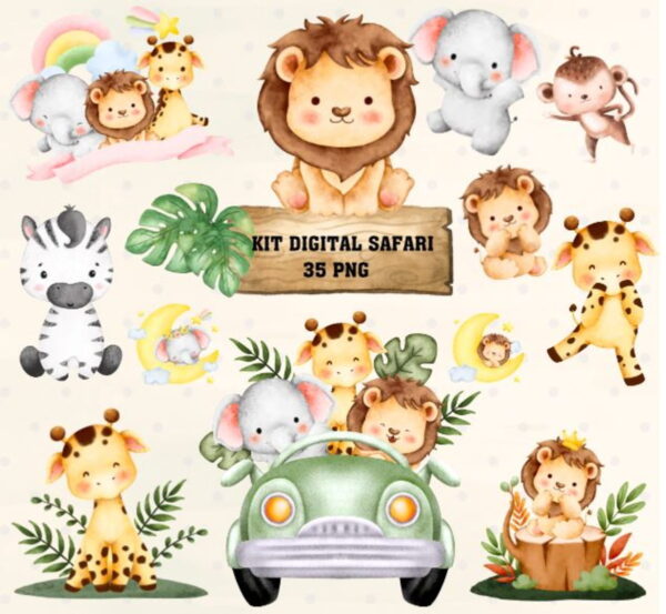 Kit Digital Safari Aquarelado #1576#