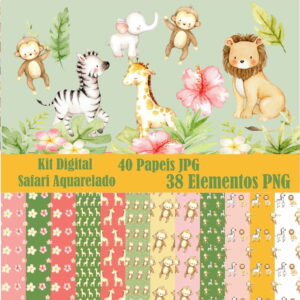 Kit Digital Safari Aquarelado