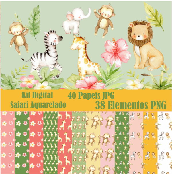 Kit Digital Safari Aquarelado