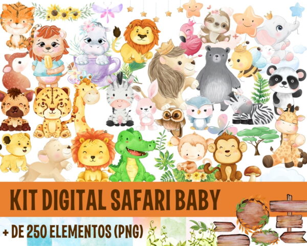 KIT DIGITAL SAFARI BABY AQUARELA 1 + UM KIT DIGITAL
