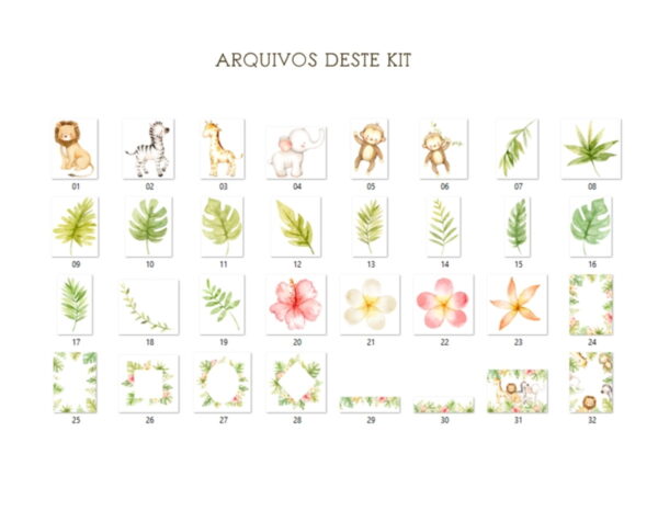 Kit Digital Safari Baby Aquarela 32 Arquivos PNG - Cód.148 - Image 2