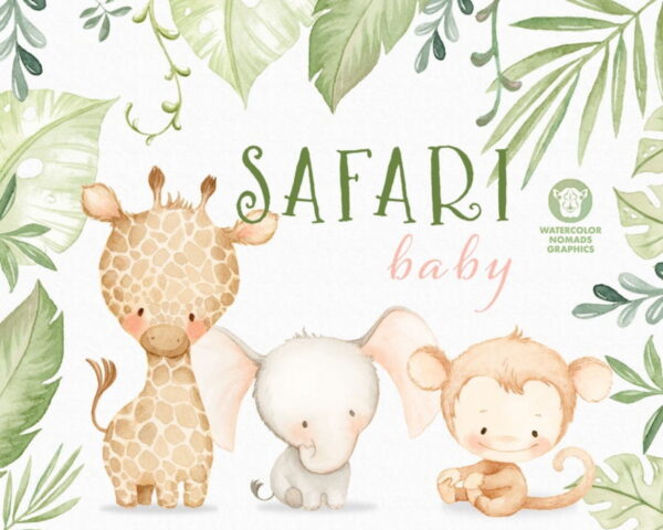 KIT DIGITAL SAFARI BABY AQUARELA #5458 - ENVIO IMEDIATO