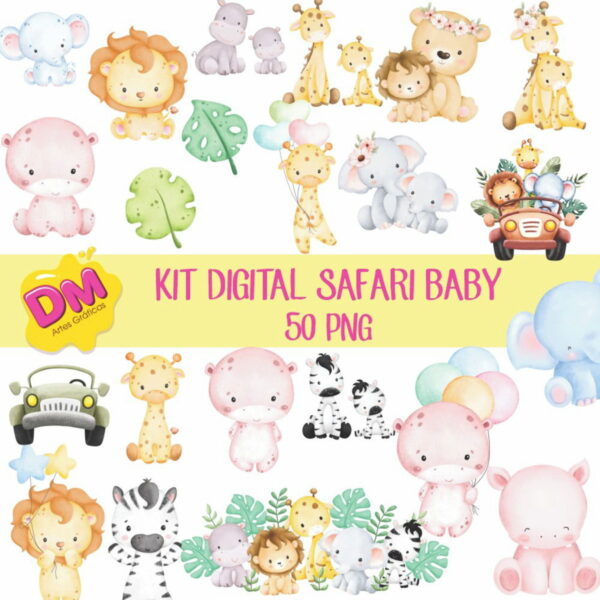 Kit Digital Safari Baby Aquarelado