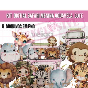 Kit Digital Safari Menina Aquarela Exclusivo