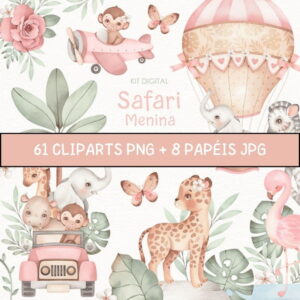 Kit Digital Safari Menina Aquarela Sf18