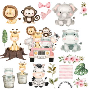 Kit Digital Safari Rosa Aquarela Png 011 Compre 1 Leve 2