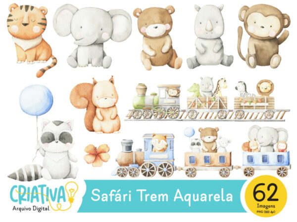 Kit Digital - Safári Trem Aquarela