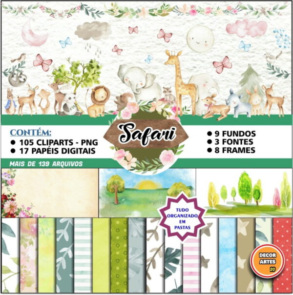 Kit Digital Scrapbook - Safari Aquarela